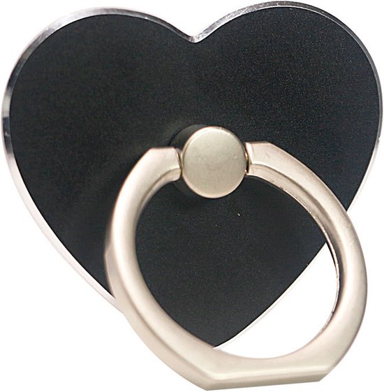 Support téléphone adhésif Luxe Cœur I Bouton téléphone I Support anneau I Finger Grip Smartphone I Zwart