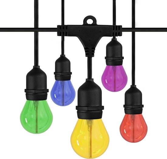 Câble barbelé LED Ledvion 12 m - Cordon lumineux extérieur IP65 - String lumineuse - Incl. 12 Lampes LED colorées