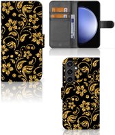 Telefoonhoesje Geschikt voor Samsung Galaxy S23 FE Bookcase Cadeau voor Oma Gouden Bloemen