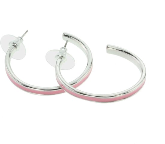 Behave Oorbellen - oorringen - oorstekers - dames - zilver kleur - roze - 3.2 cm