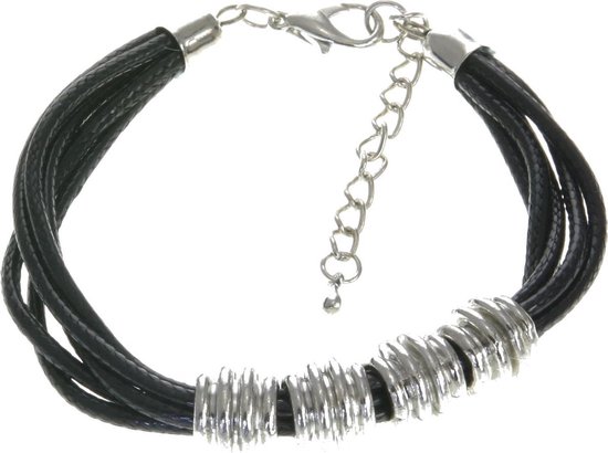 Behave Armband zwart met zilver kleur kralen 18 cm