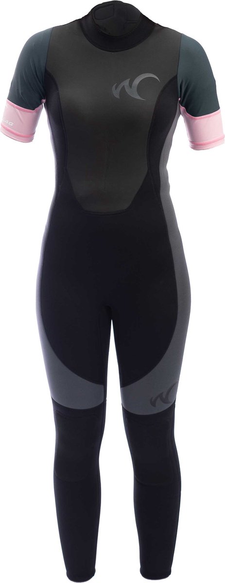 Watrflag wetsuit Sydney Dames - korte mouwen van Lycra - 3 mm neopreen - zwart/grijs/rose XXL