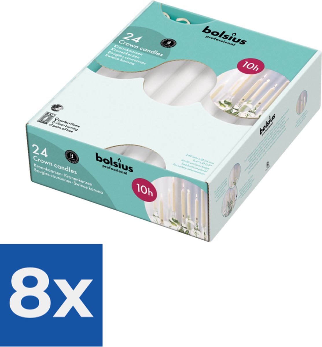 Bolsius Kroonkaarsen Wit 24 stuks Voordeelverpakking 8 stuks