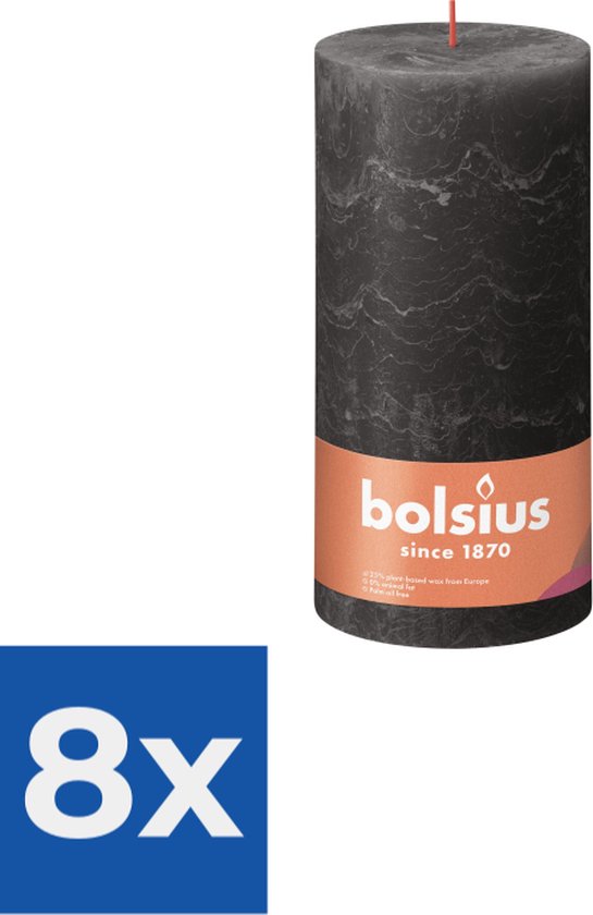Bolsius Stompkaars Stormy Grey Ø100 mm - Hoogte 20 cm - Donkergrijs - 125 branduren - Voordeelverpakking 8 stuks