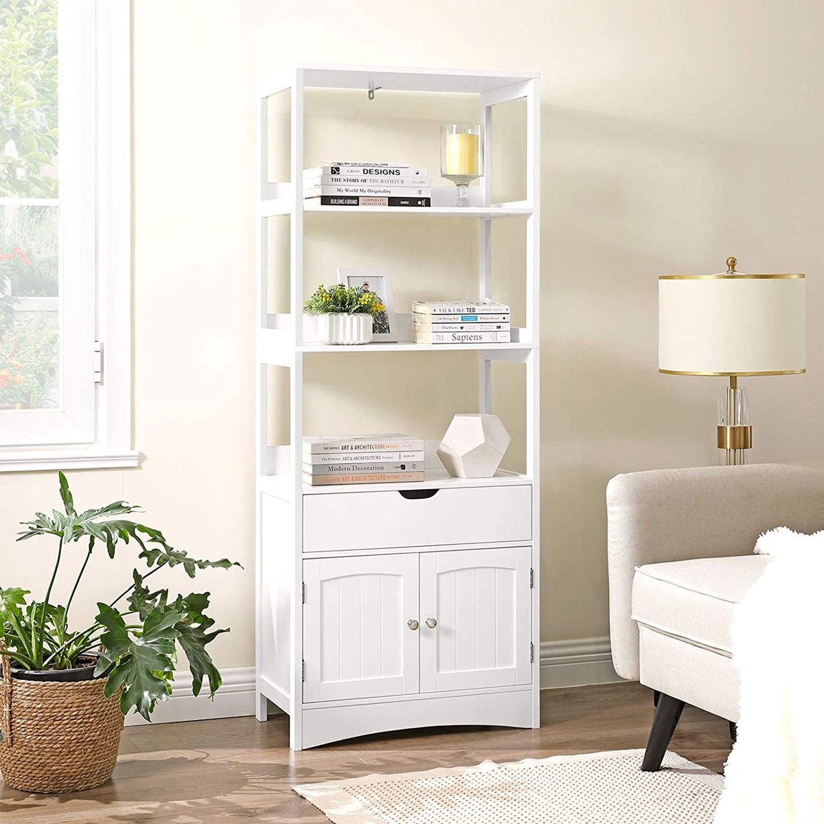 Vasagle - Badkamermeubel - ruimtebesparende commode - met 4 laden - kast met deur - 30 x 55 x 82 cm - zwart