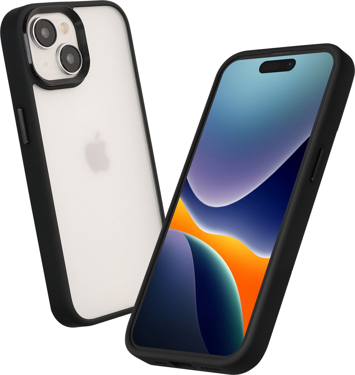 kalibri Premium plastic hoesje geschikt voor Apple iPhone 15 hoesje - beschermhoes met TPU siliconen bumper - hoesje in zwart / mat transparant