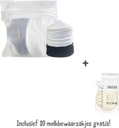 Coussinets d'allaitement lavables Diamond dream - 20 pièces - Coussinets d'allaitement - Avec sac de lavage et sac de rangement - Respirants et absorbants - Zwart et blanc - Comprend 10 sacs de conservation du lait