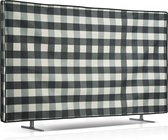 kwmobile stoffen beschermhoes televisie - TV-hoes geschikt voor 65" TV - Afdekhoes van linnen - In zwart / lichtgrijs / wit Geruit design