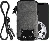 kwmobile Tasje voor smartphones XL - 6,7/6,8" - Hoesje van vilt in grijs / zwart - Phone case met nekkoord - design