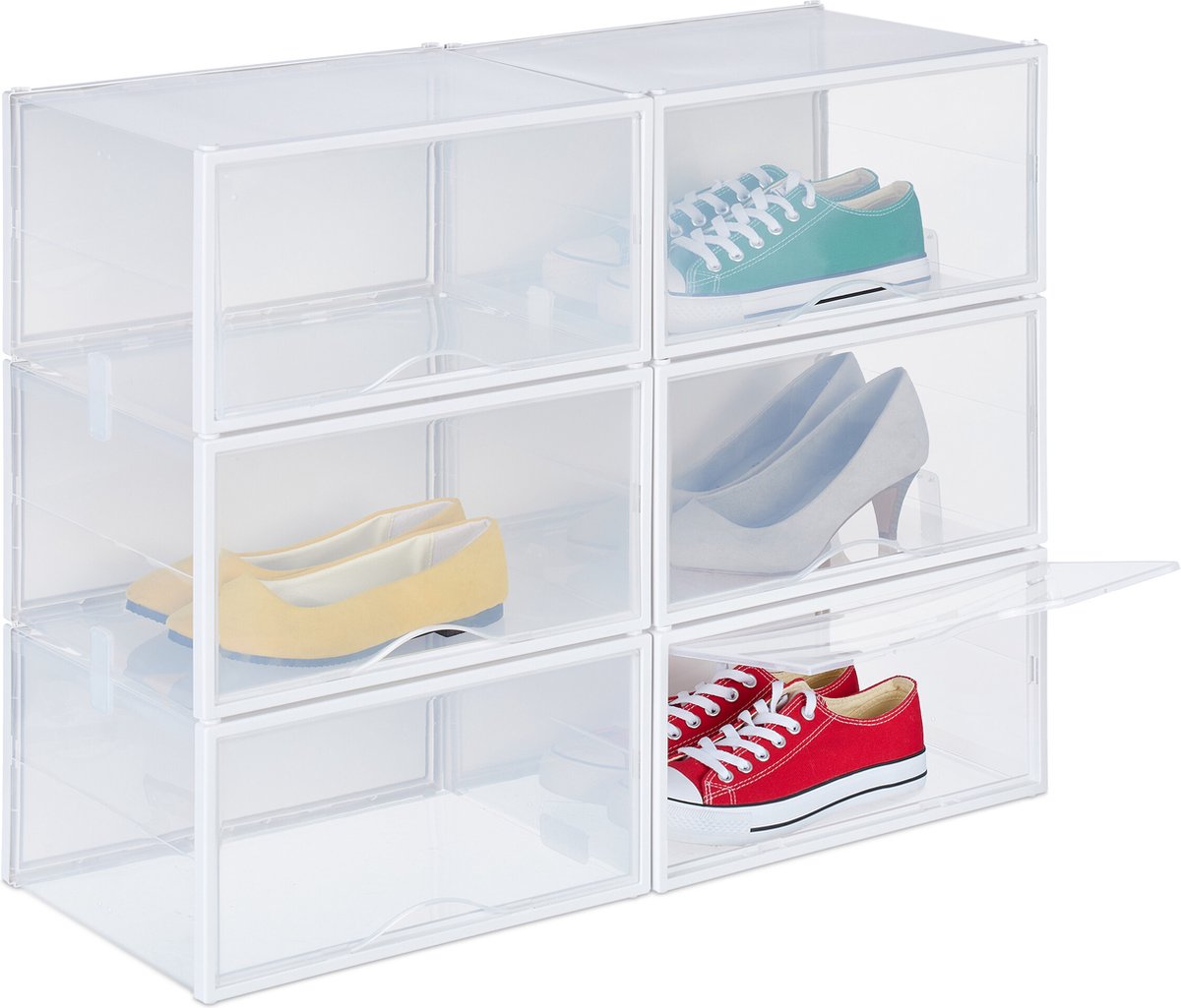 schoenen opbergsysteem - set van 6 - stapelbaar - schoenen opbergbox - tot maat 48