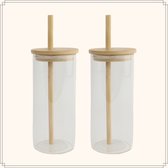 OTIX Drinkglazen - met Bamboo Deksel en Rietje - 2 Stuks - 400 ml - Waterglazen