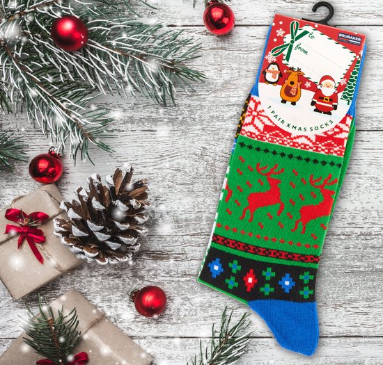 BRUBAKER 3 Paires de Chaussettes de Noël - Chaussettes Amusantes avec Motifs de Noël - Katoen - Cadeau de Noël pour Hommes et Femmes - Chaussettes en Coton Unisexes en Taille Unique