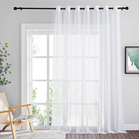 Outdoor Curtains, White Transparent, Outdoor Curtain, Water-Repellent, Patio Curtains with Eyelets, Outdoor Curtain, Balcony and Gazebo, 1 Piece H 243 x W 254 cm, White