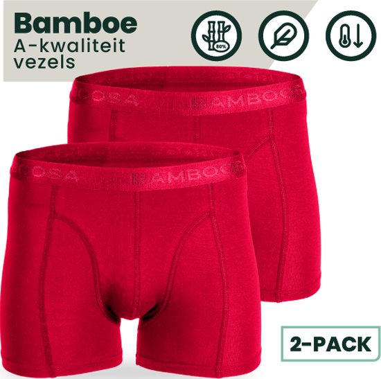 Bamboe Boxershorts | Bamboe Onderbroeken  | Anti-zweet Boxershorts | Naadloze Boxershorts | 2 Paar - Rood | Maat: XL | Merk: Bamboosa