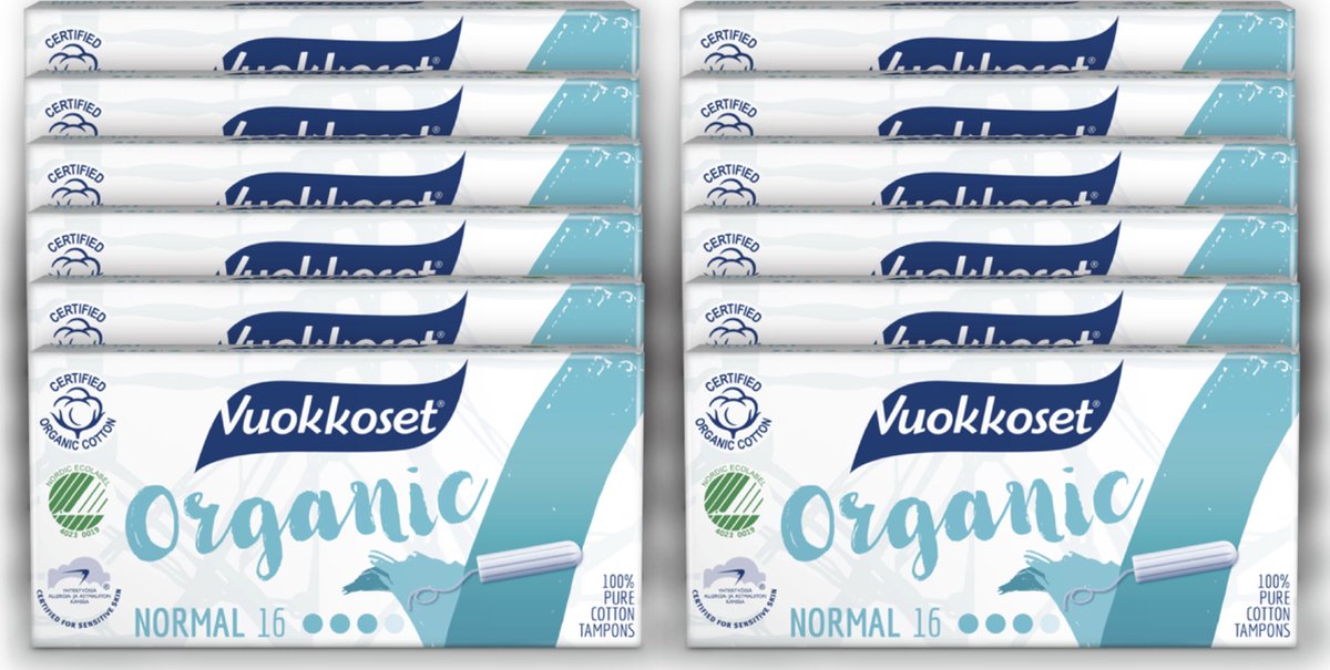 Goedkoopste Vuokkoset Normaal - Voordeel verpakking - Organisch Katoen Tampons - Gevoelige Huid - Nordic Swan Eco Label - Astma and Allergy Finland Label - Dermatologisch Getest