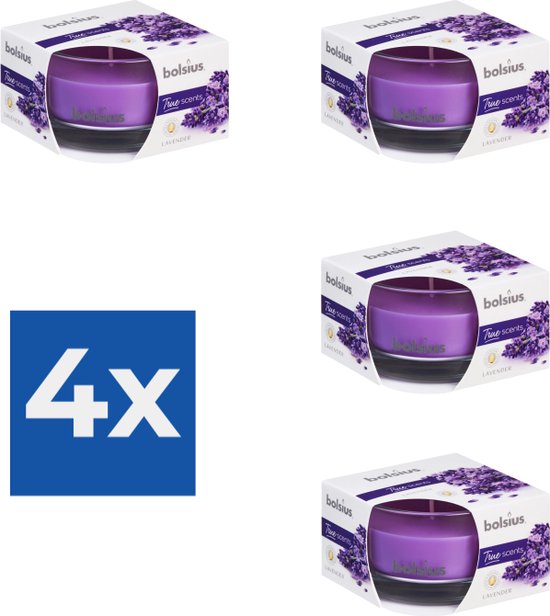 Bolsius Geurkaars 80/50 mm - True Scents Lavendel - Kaars - Sfeer - 1 stuk. - Voordeelverpakking 4 stuks