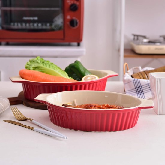 MALACASA Serie TARA, Bakvorm Große 35 x 23,8 x 8,7 cm 4,5L – Rechthoekige steenbakvorm, schraffresistent & sterk – Bakvorm voor lasagne, tiramisu, stoofvlees & meer