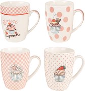 Clayre & Eef Set de 4 mugs Cupcake en porcelaine rose 300 ml