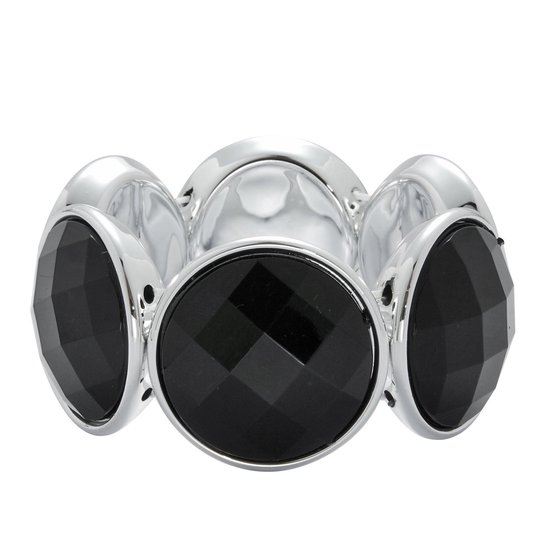 Bracelet Behave - noir - couleur argent - élastique - grosses pierres - 15,5 cm