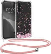 kwmobile telefoonhoesje geschikt voor Samsung Galaxy A34 5G - Hoesje met telefoonkoord - Back cover voor smartphone - Case in poederroze / donkerbruin / transparant