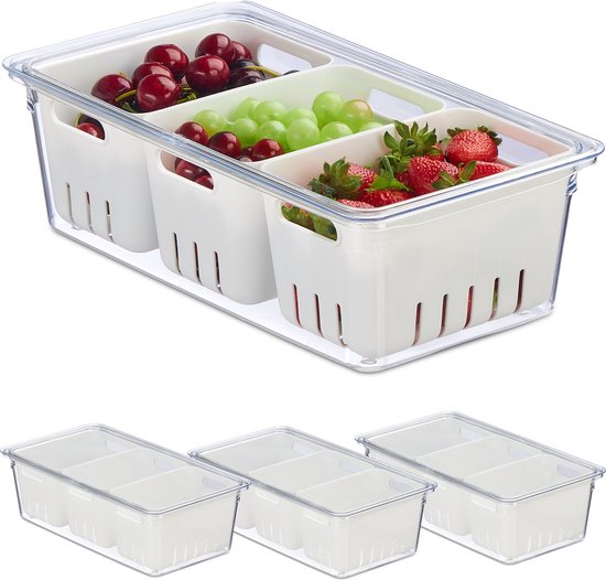 Organisateur de koelkast Relaxdays - lot de 4 - plastique - organisateur de réfrigérateur - fruits et légumes