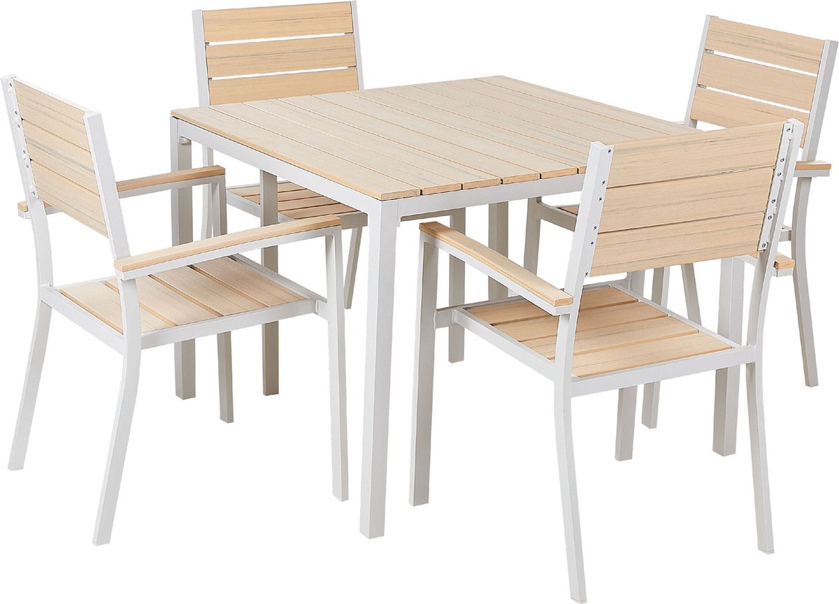 Tuinset voor 4 personen in lichthout- en kunsthoutafwerking.
