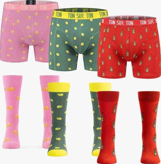 Ton Sur Ton - Color Pack - Multipack - Matchende sokken en boxershorts - Kerstcadeau - Cadeau voor man - Boxershort Heren - M / 41-46