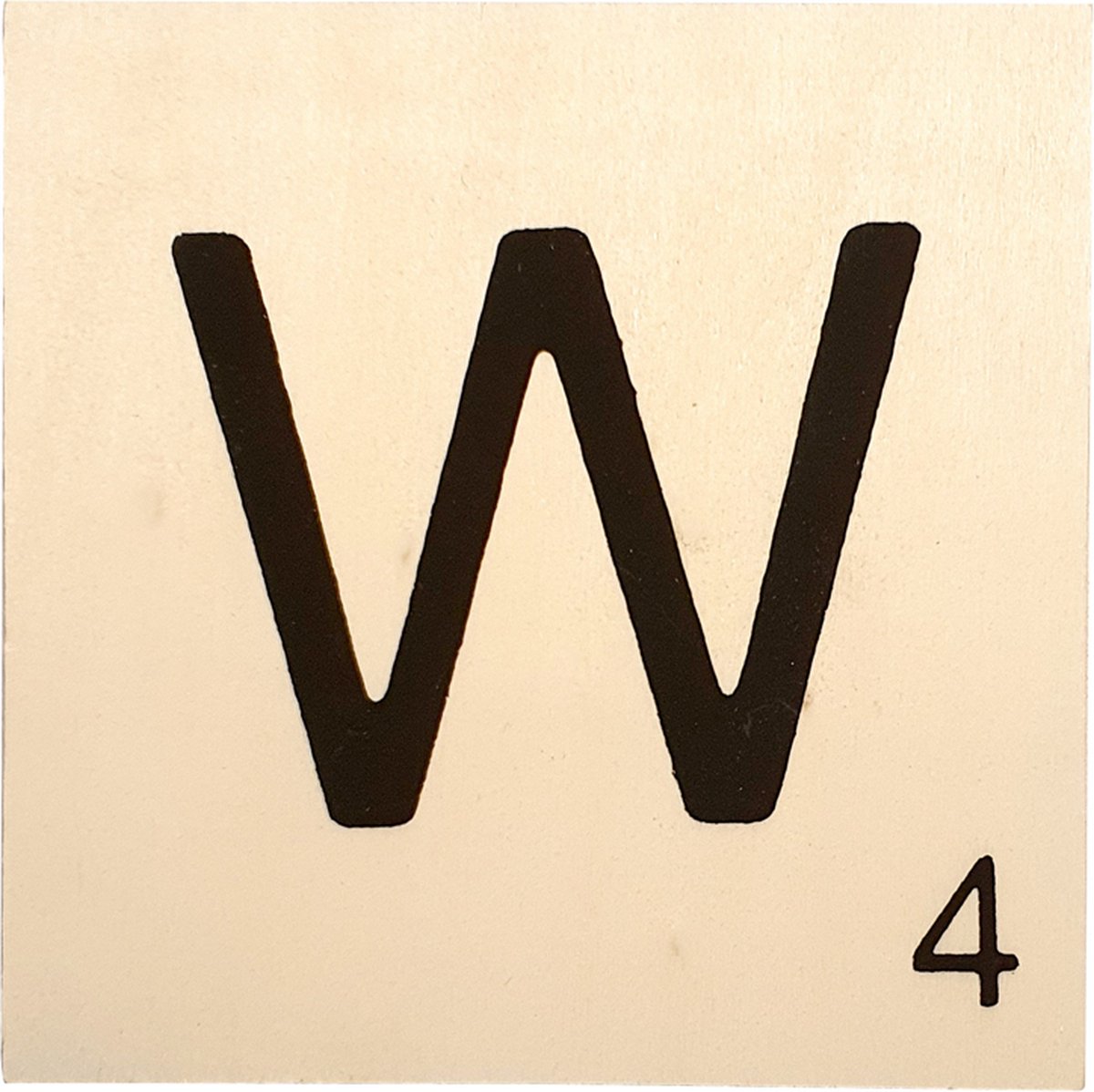 Houten Bordje 10x10x0.5cm - W - Zwarte Letter/Woordwaarde - Onbehandeld - Onderzetter/Homedeco