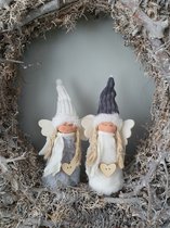 Kerstfiguren - Home Society -Deco engel Tilly - Set van 2 - Grijs/Wit