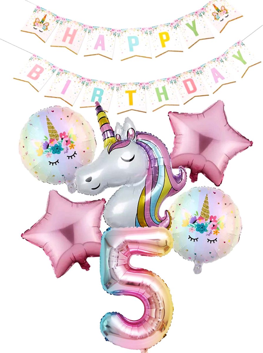 * Snoes * Cijfer 5 ballon Unicorn Plus Pack * Eenhoorn Licht Roze * DIY Slinger* Set van 7 * Grotere Ballonnen en DIY Slinger * Unicorn Licht 5 * Eerste verjaardag * Hoera 5 Jaar * Birthday * Ballon Cijfer 5