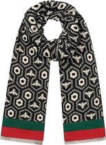 Zwarte Viscose Sjaal Bijen Print - Trendy & Classy Sjaals - Multi print sjaals - Zwart