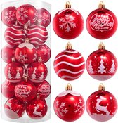 Pakket van 24 kerstbalornamenten, luxe onbreekbare kerstversieringen voor feestdagen, feestdecoraties, boomversieringen en speciale gelegenheden (rood en wit, 6 cm)