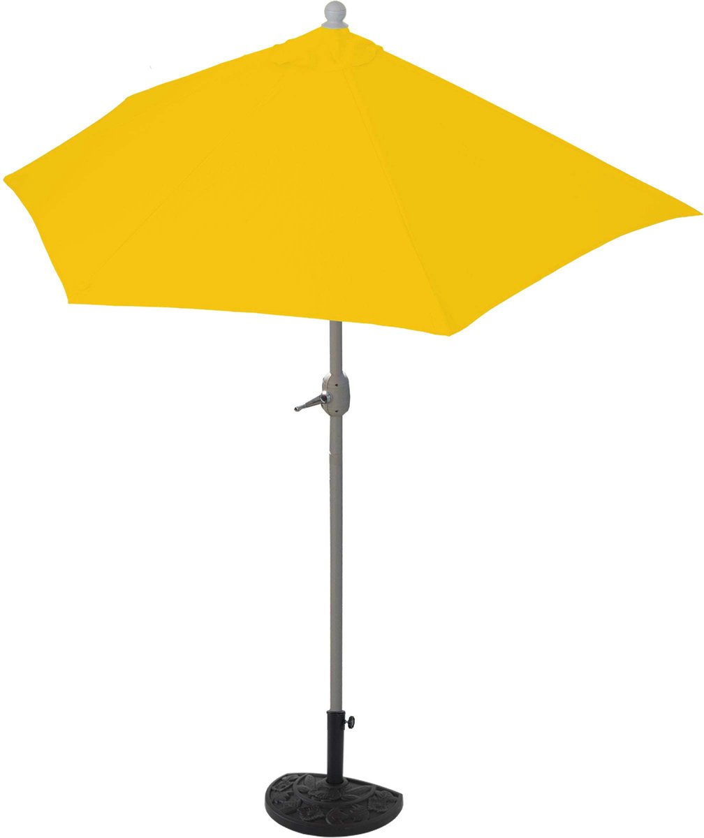 Parla halfronde parasol, balkonparasol, UV 50+ polyester/aluminium 3kg ~ 270cm geel met voet