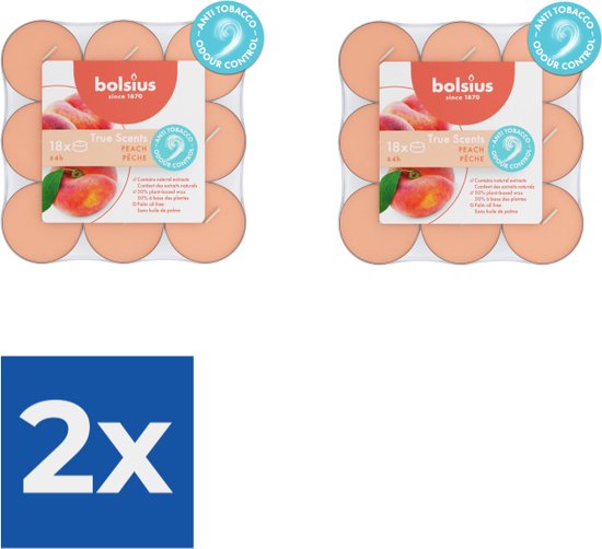 Bolsius Geurtheelichten 4uur True Scents Peach verpakt per 18 stuks - Voordeelverpakking 2 stuks
