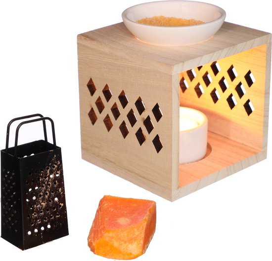 Ideas4seasons Coffret cadeau cubes d'ambre/cubes parfumés - pin - comprenant un brûleur de parfum et une mini râpe