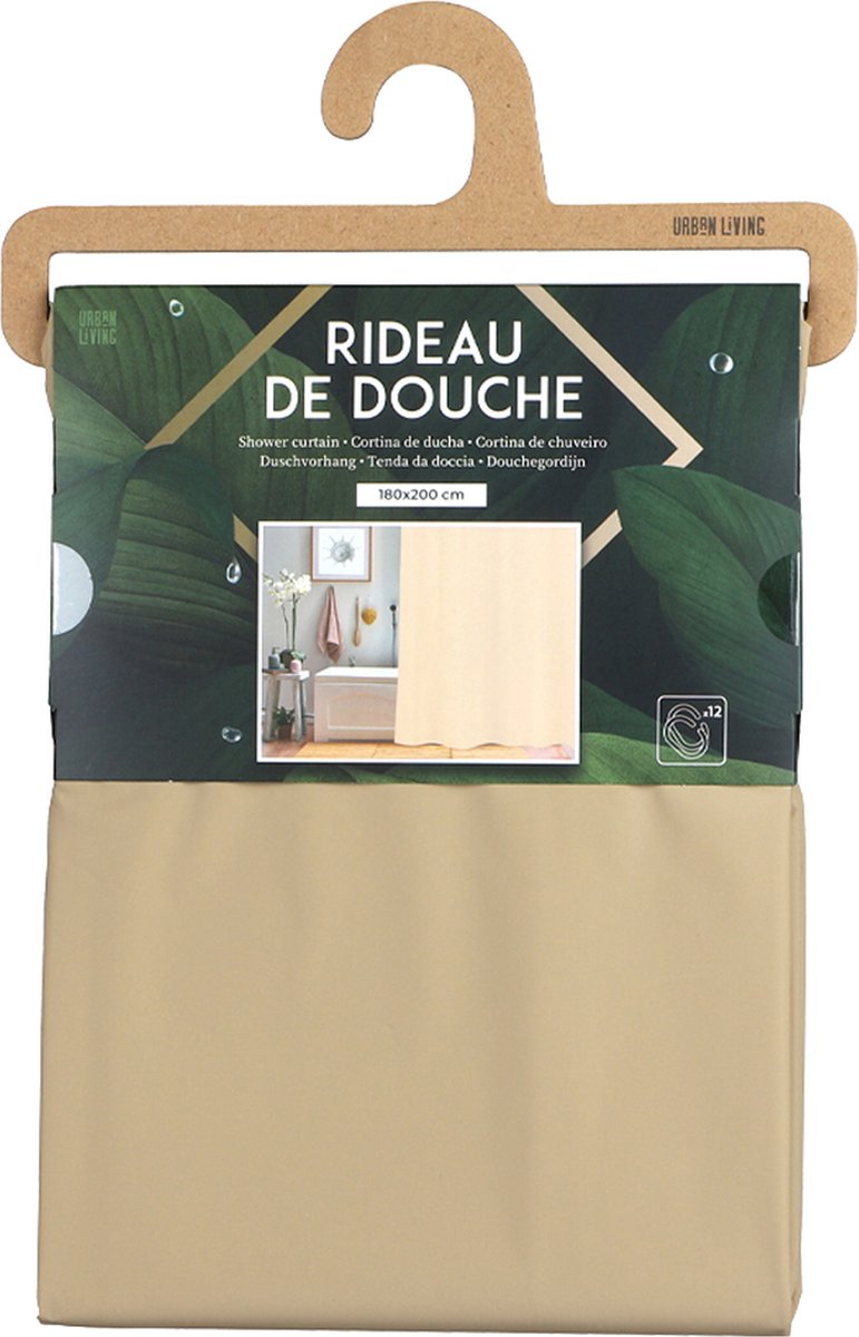 Urban Living Douchegordijn met ringen - beige - pvc - 180 x 200 cm - Voor bad en douche