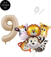 Ballon numéro 9 | Ballons à Têtes d'animaux Jungle Safari , bouquet de Snoes , adaptés à l'hélium, couleur Sable