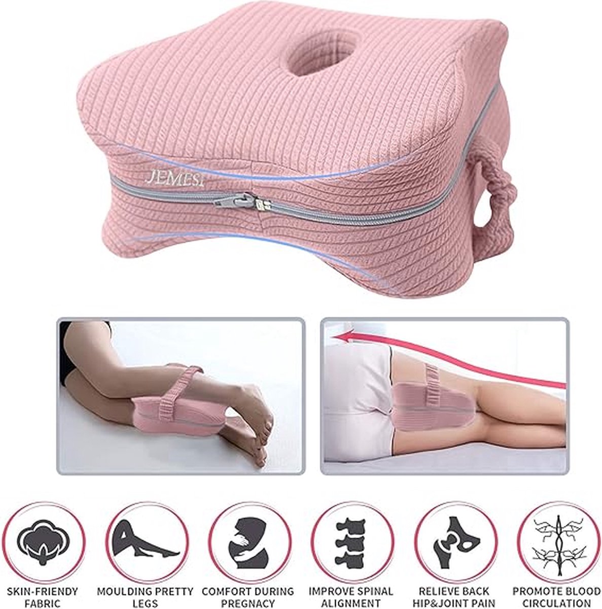 Momcozy Kniekussen voor zijslapers met verkoelende overtrek, orthopedisch beenkussen met traagschuim voor heup-, rug- en ischiasonbehagen, verstelbare riem, ergonomische drukverdeling
