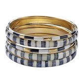 Behave - Armbanden set - gestreepte bangles - grijs - wit - crème - goud kleur - 21.5cm