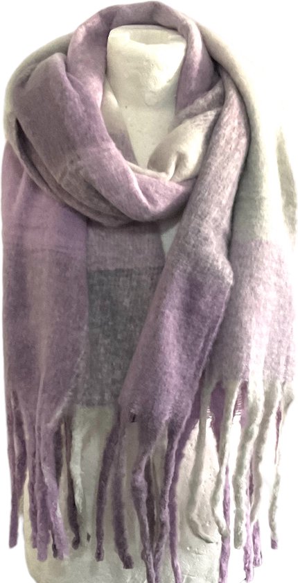Warme Sjaal - Dikke Kwaliteit - Geblokt - Lila - 220 x 52 cm (99919#)