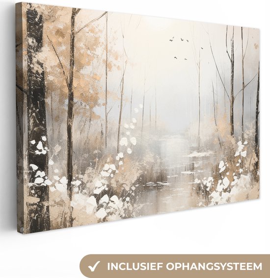 Peinture sur toile 90x60 cm - Arbres forêt - Décoration d'hiver - Accessoires de chambre - Peintures de salon - Décoration murale de chambre - Décoration murale de cuisine - Toile murale d'intérieur - Décoration d'intérieur maison peinte à la main