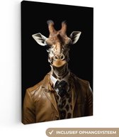 Canvas schilderij 40x60 cm - Portret giraf - Kamer decoratie - Dieren accessoires - Schilderijen woonkamer zwart - Wanddecoratie dier slaapkamer - Muurdecoratie keuken - Wanddoek interieur binnen - Woondecoratie huis