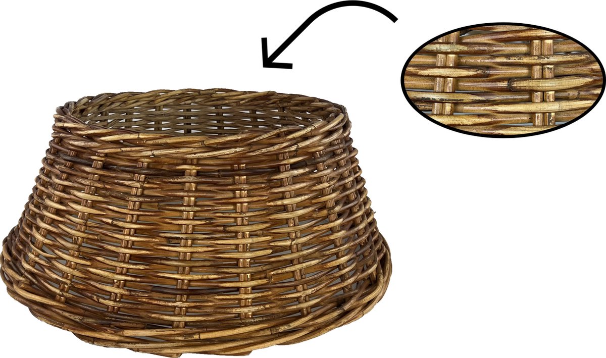 Rotan kerstboommand - ø 60 x 26 cm - Rieten Kerstboomrok - Kerstboomhuls - Kerstboom Voethuls - Kerstboom Omhulsel - Kerstdecoratie voor Rond de Voet van de Boom - Rieten Kerst Voet - Kerstboom Rok - Brons