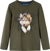 vidaXL-Kindershirt-met-lange-mouwen-wolvenprint-128-kakikleurig