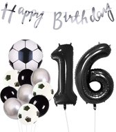 Cijfer Ballon 16 | Snoes Champions Voetbal Plus - Ballonnen Pakket | Zilver en Zwart
