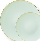 Decorline -32 Assiettes en plastique réutilisables élégantes et stables | Collection Classic | Turquoise avec bord doré.