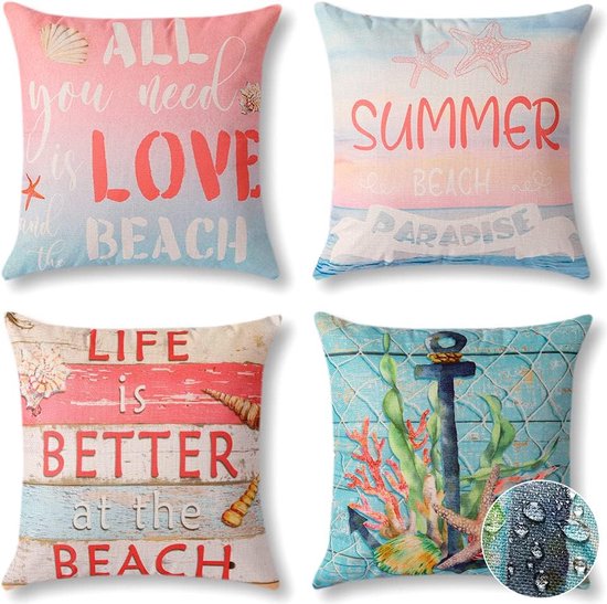 Miuyunya Set van 2 waterdichte kussenhoezen, voor buiten, 50 x 50 cm, maritieme zeester, kussenslopen, weerbestendig, zomer, bekleding, oceaan, strand, decoratieve sierkussenhoezen voor bank