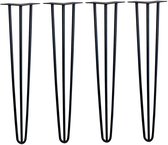 Dunne zwarte massieve stalen (Ø 1 cm) 3-punt hairpin tafelpoten 72 cm (set van 4 stuks)