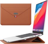 Monx 15 Inch Laptop Hoes, Hardcase, Duurzaam PU-leer, Spatwaterdichte Bescherming, Ingebouwde Muismat, Bruin