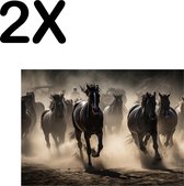 BWK Textiele Placemat - Rennende Paarden op een Zandvlakte - Set van 2 Placemats - 40x30 cm - Polyester Stof - Afneembaar